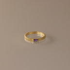 Dainty Ribbed Birthstone Ring Silver 18K Gold Plated