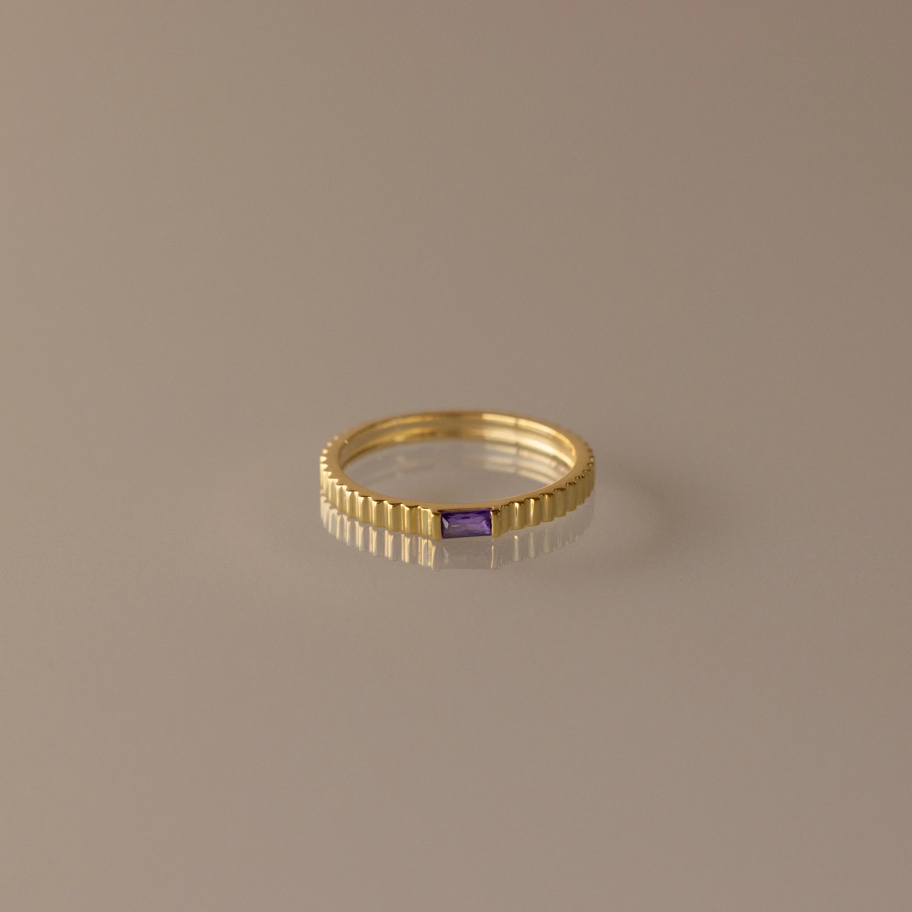 Dainty Ribbed Birthstone Ring Silver 18K Gold Plated