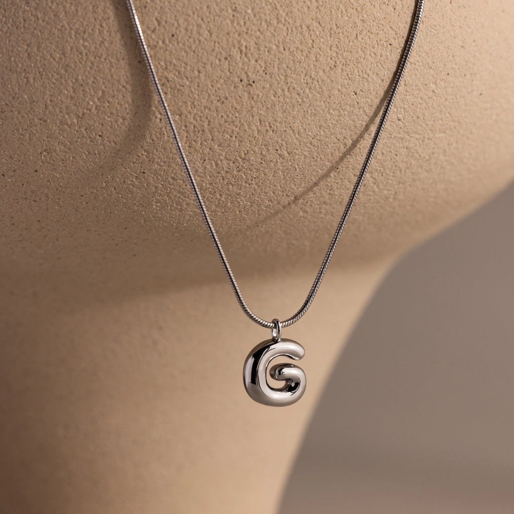 Bubble Letter Necklace Silver 18K Gold Plated
