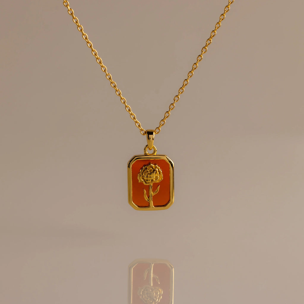 Birth Flower Charm Necklace Silver 18K Gold Plated