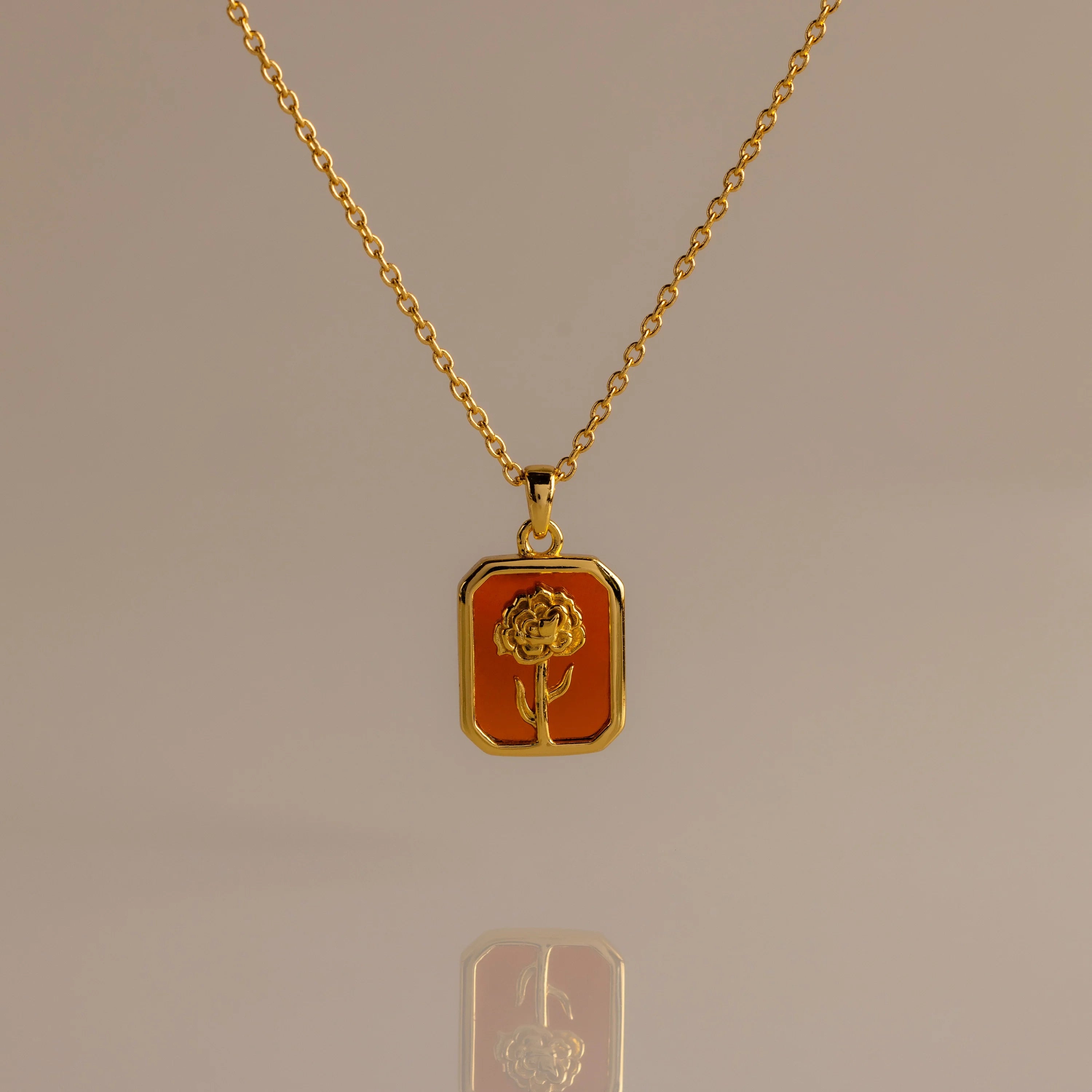 Birth Flower Charm Necklace Silver 18K Gold Plated