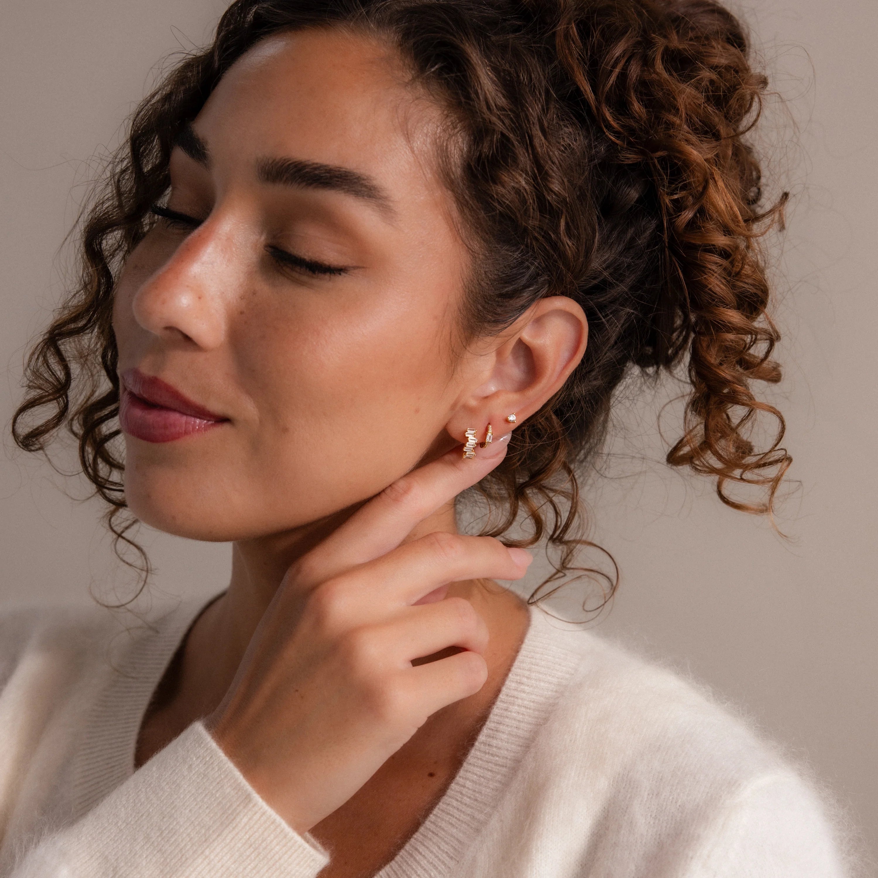 Staggered Baguette Birthstone Huggies Silver 18K Gold Plated