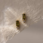 Diamond Baguette Birthstone Drop Studs Silver 18K Gold Plated