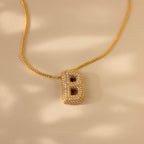 Pave Puff Letter Necklace Silver 18K Gold Plated