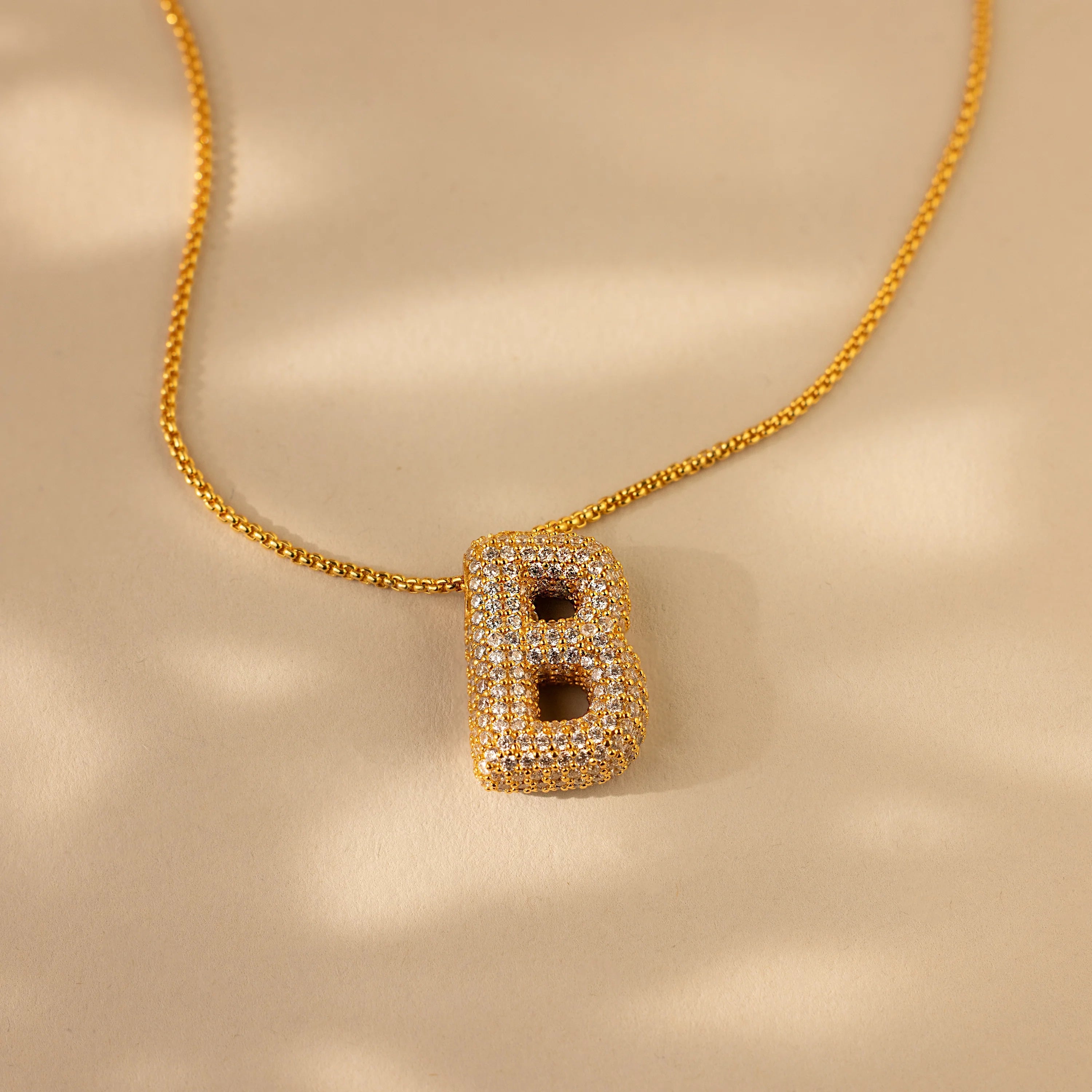 Pave Puff Letter Necklace Silver 18K Gold Plated
