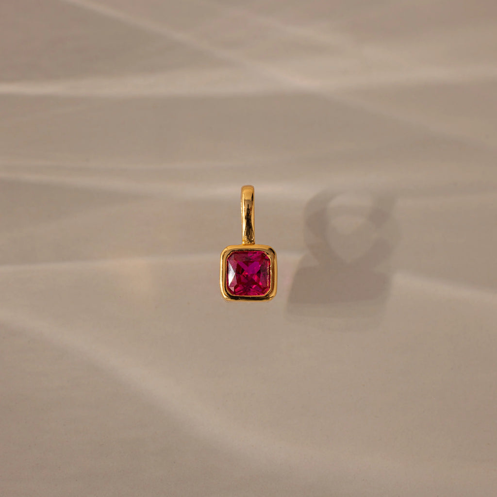 Square Bezel Birthstone Charm Silver 18K Gold Plated
