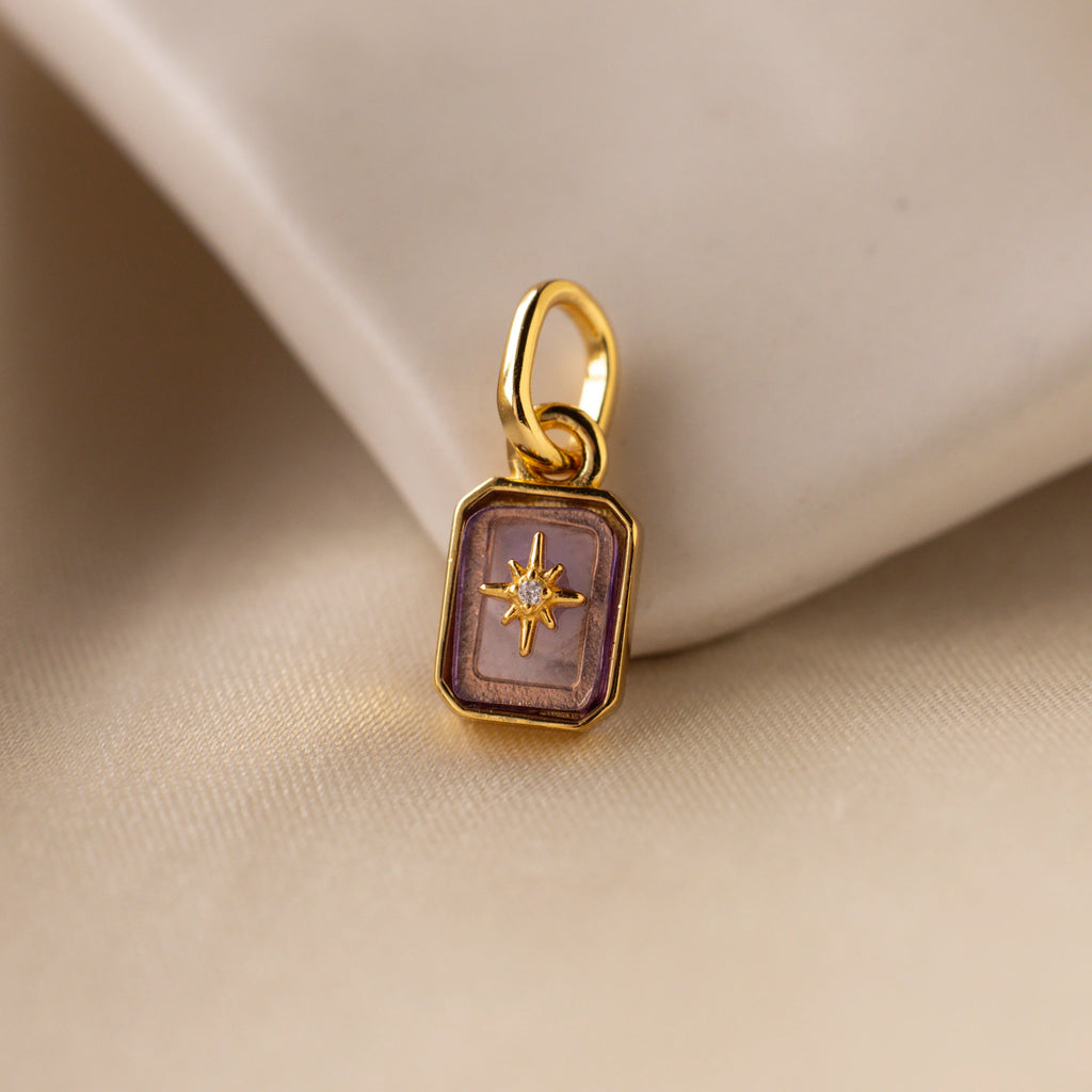 North Star Birthstone Charm Silver 18K Gold Plated
