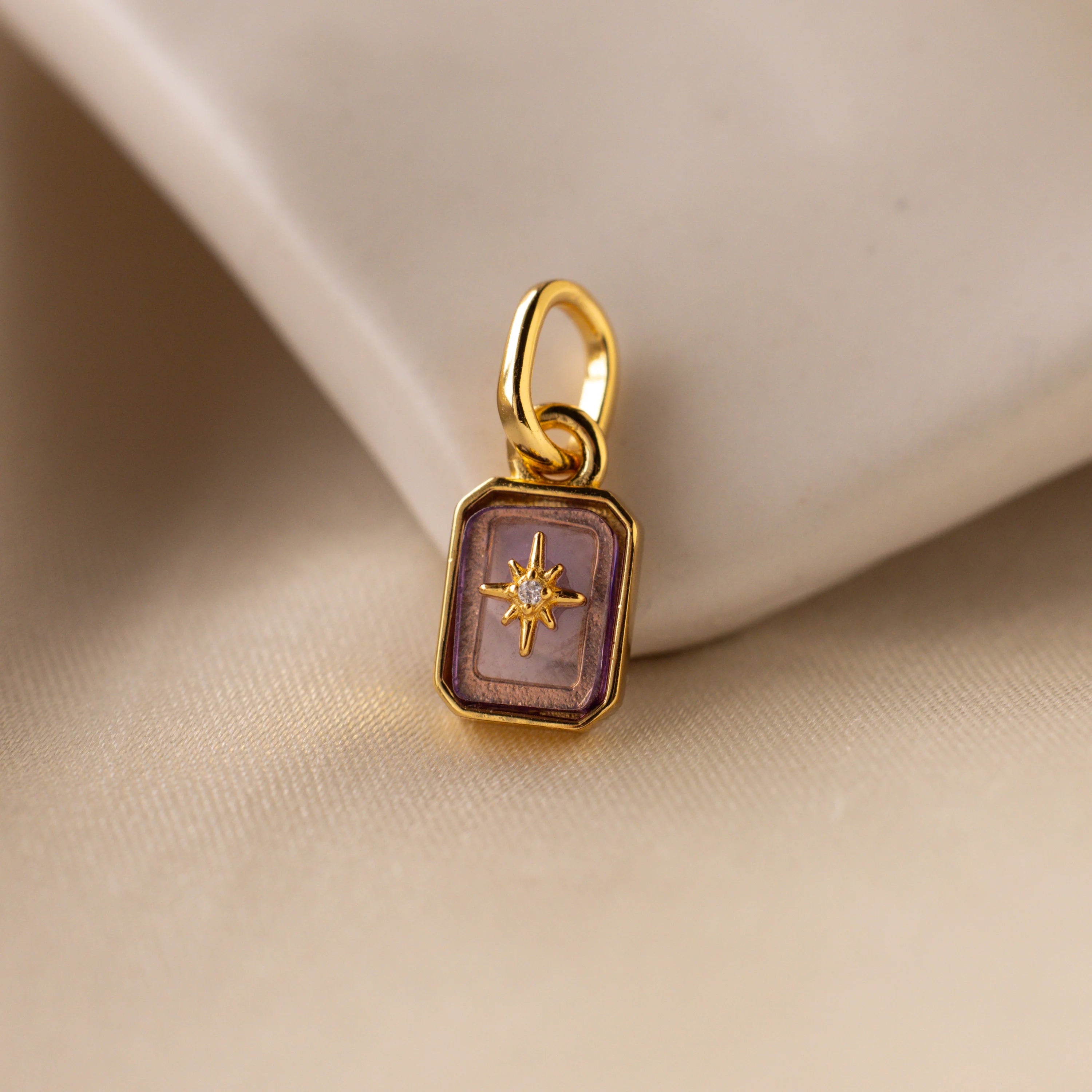 North Star Birthstone Charm Silver 18K Gold Plated
