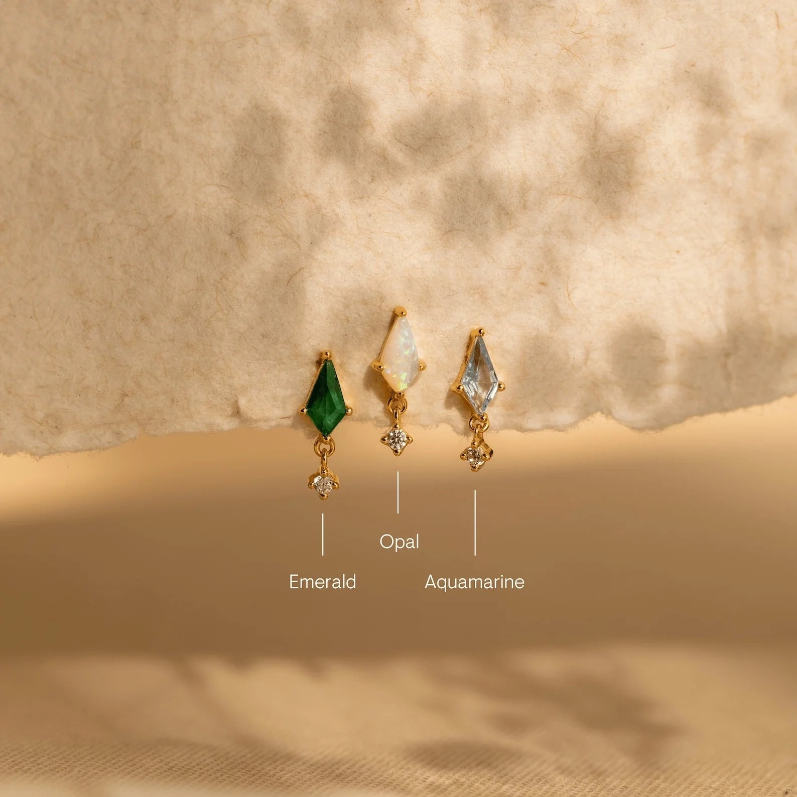 Diamond Art Deco Drop Studs Silver 18K Gold Plated