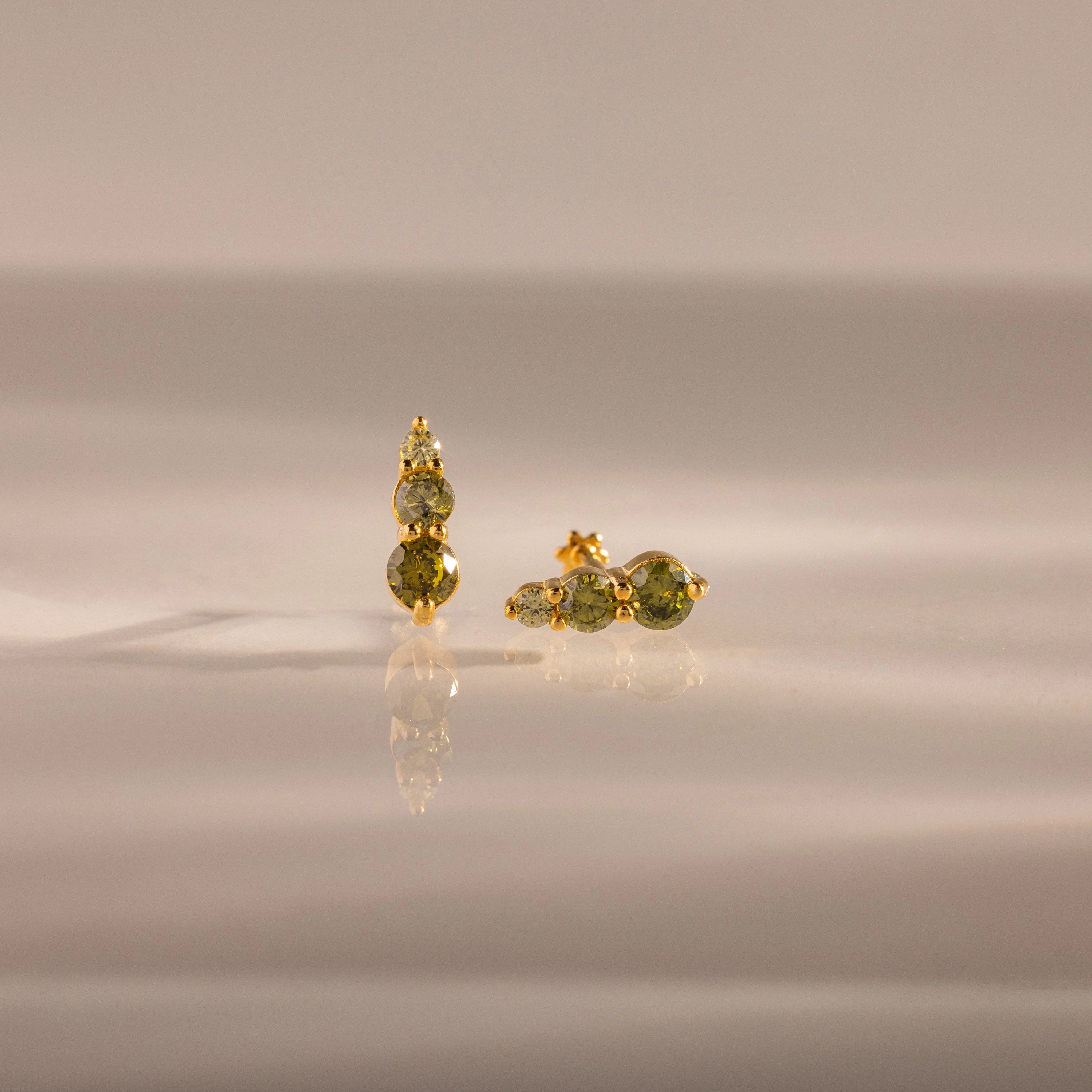 Ombre Peridot Flatback Studs Silver 18K Gold Plated