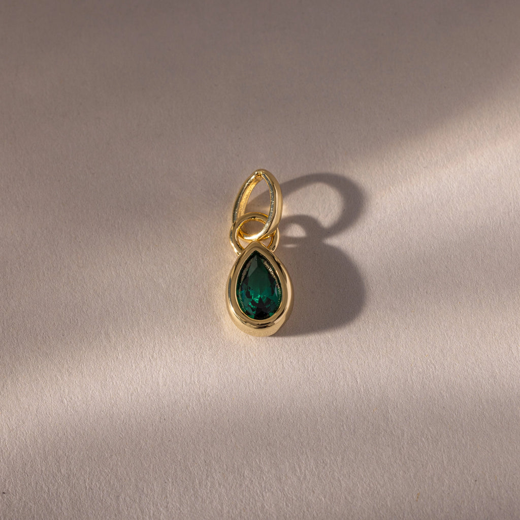Teardrop Emerald Charm Silver 18K Gold Plated