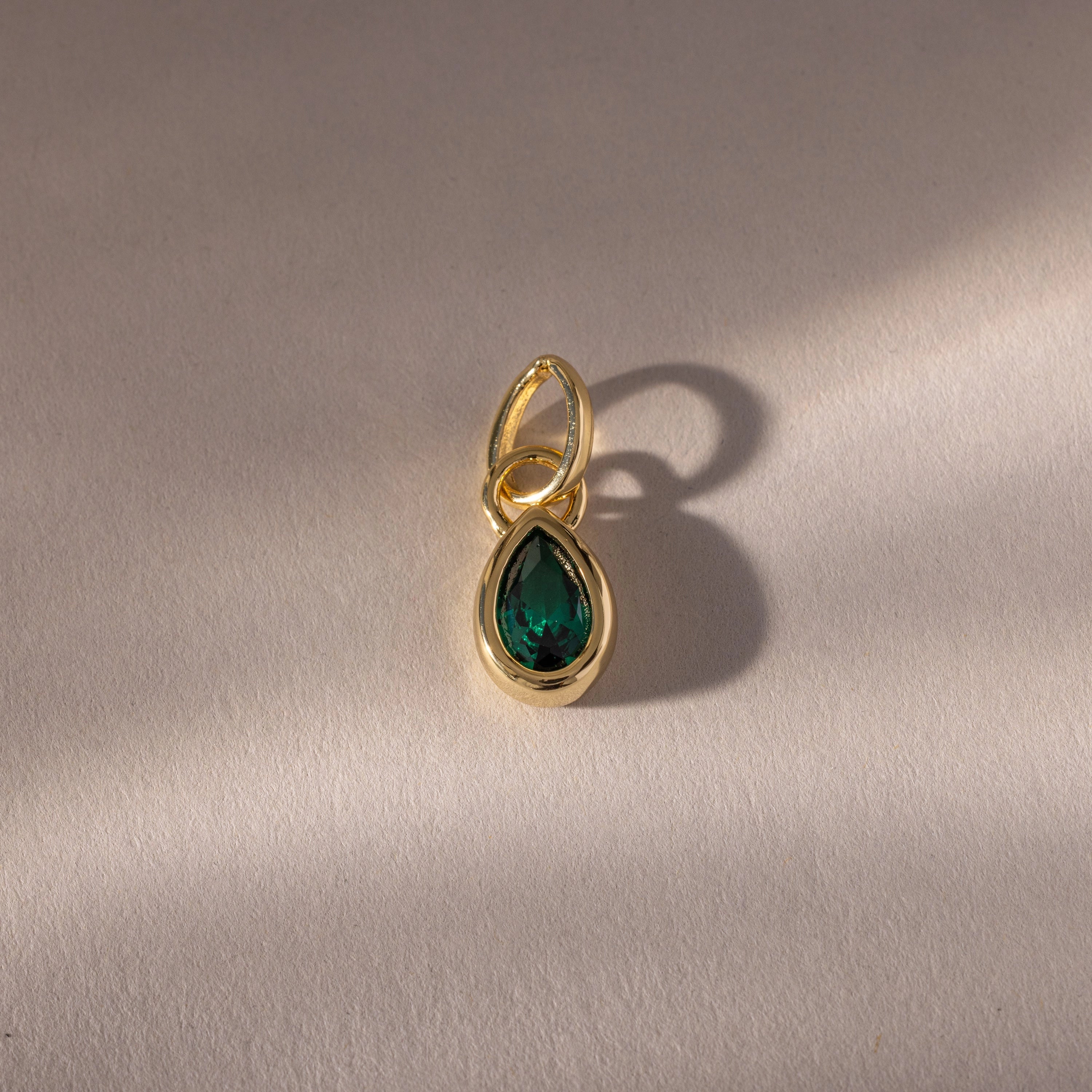 Teardrop Emerald Charm Silver 18K Gold Plated