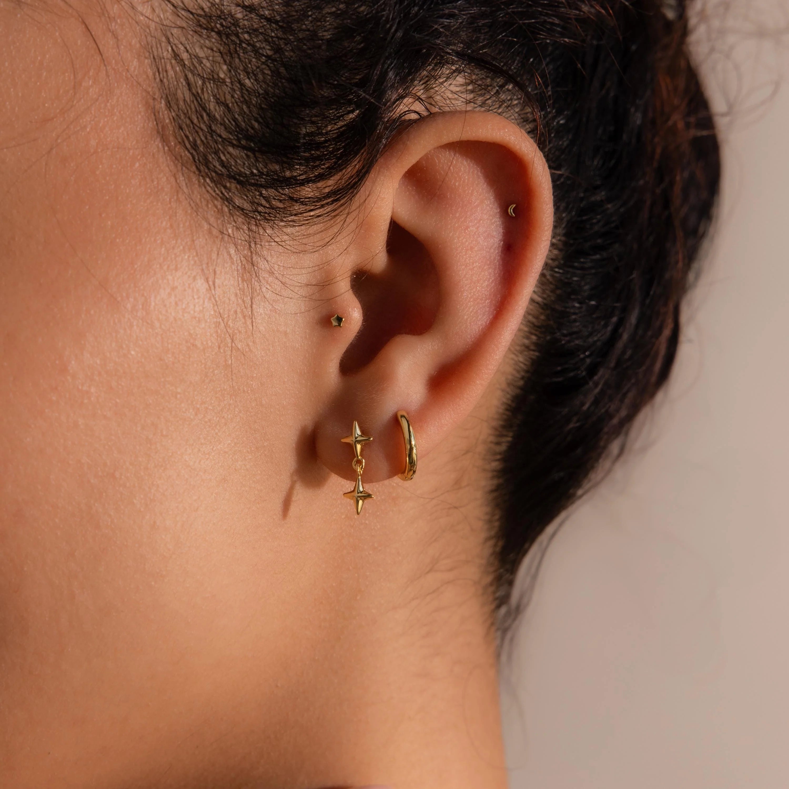 Star Drop Flatback Studs Silver 18K Gold Plated