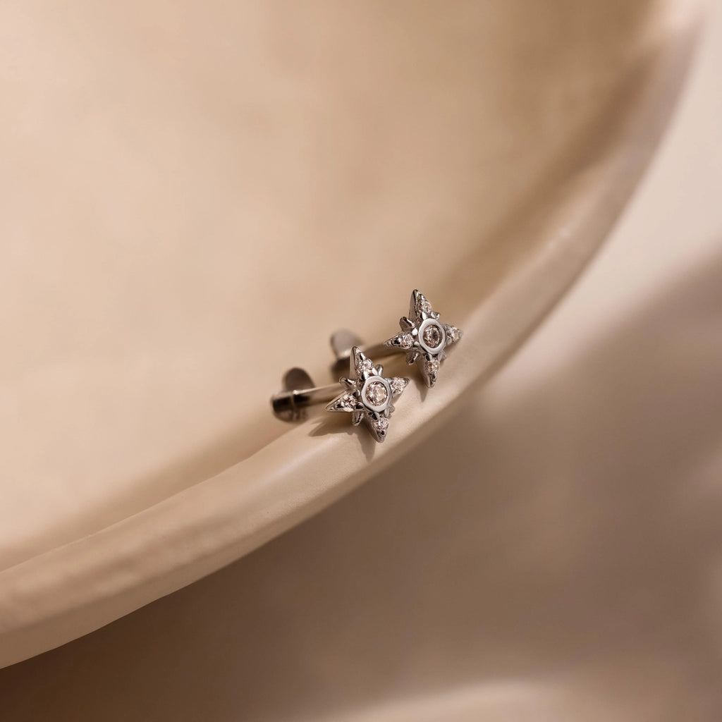 Starburst Flat Back Studs Silver 18K Gold Plated