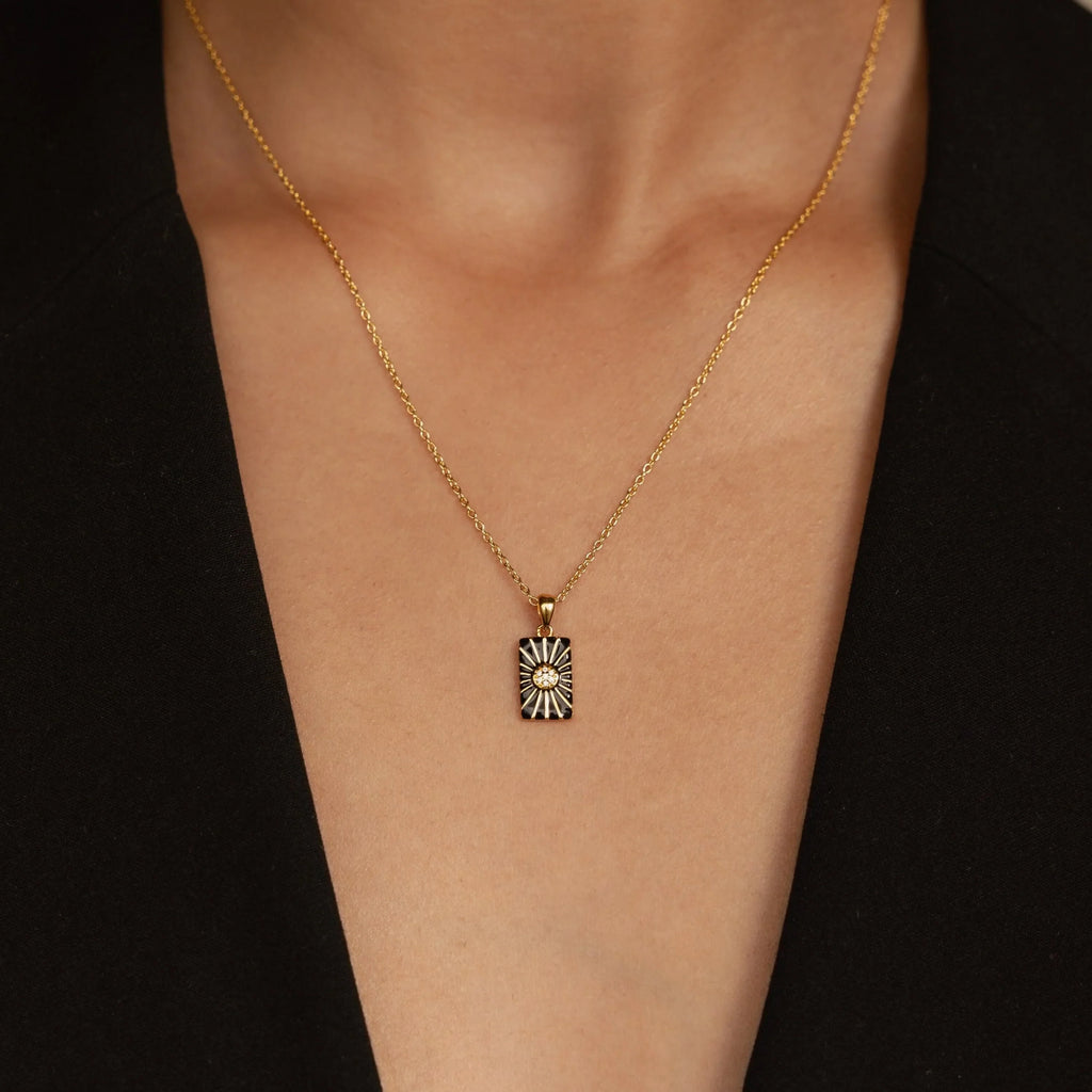 Onyx Necklace Set Silver 18K Gold Plated