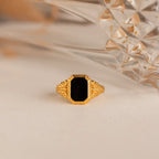 Black Enamel Signet Rings Silver 18K Gold Plated