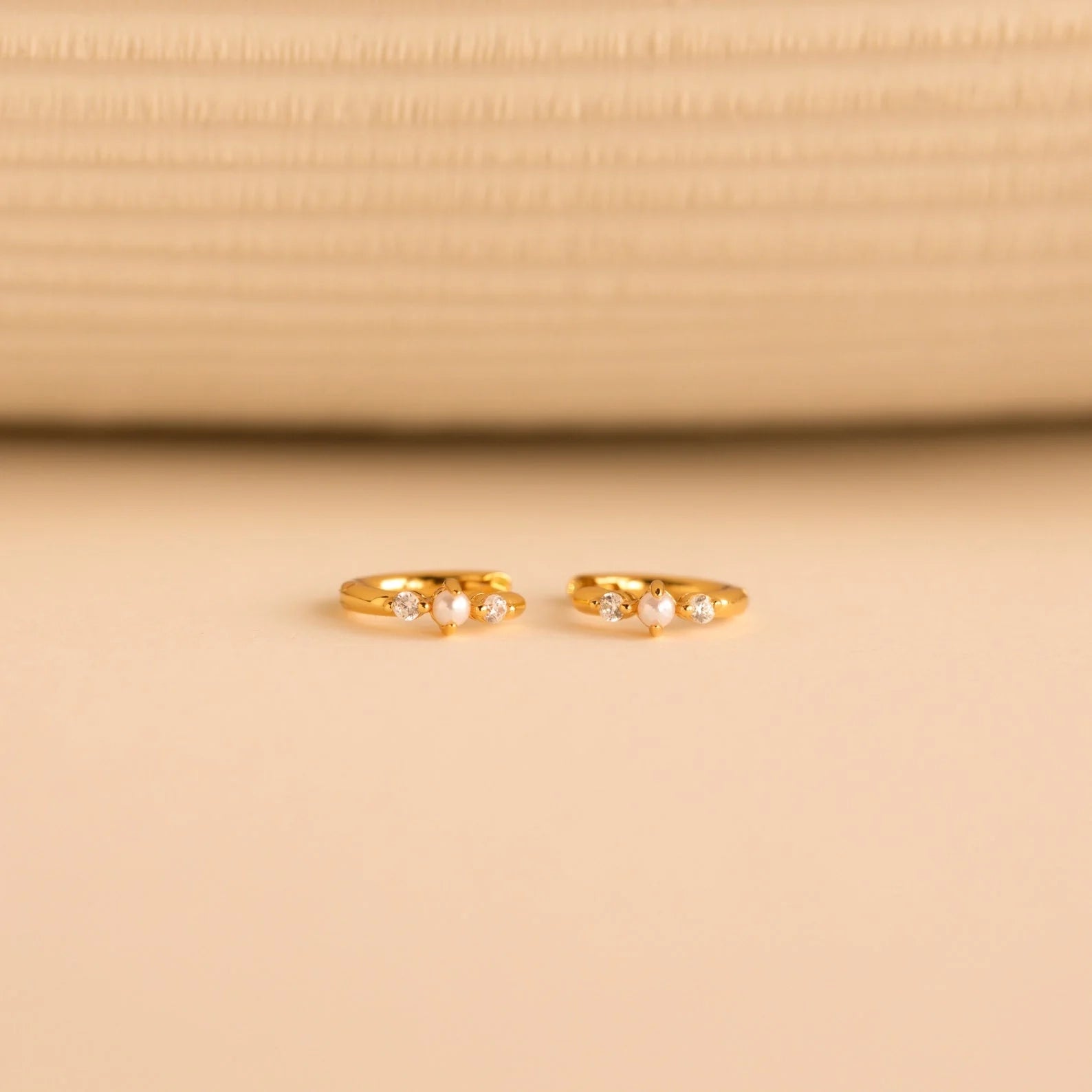 Pearl Diamond Huggies Silver 18K Gold Plated