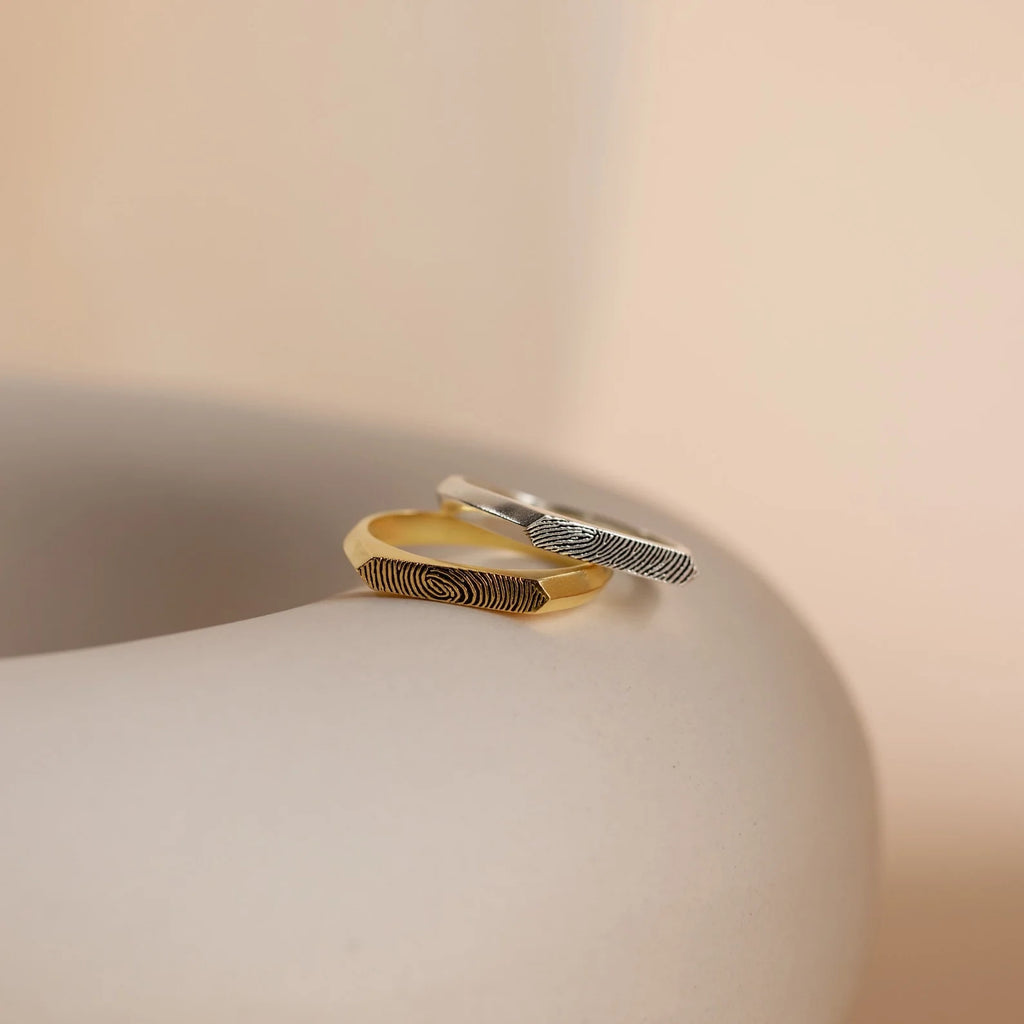 Thin Fingerprint Signet Ring Silver 18K Gold Plated