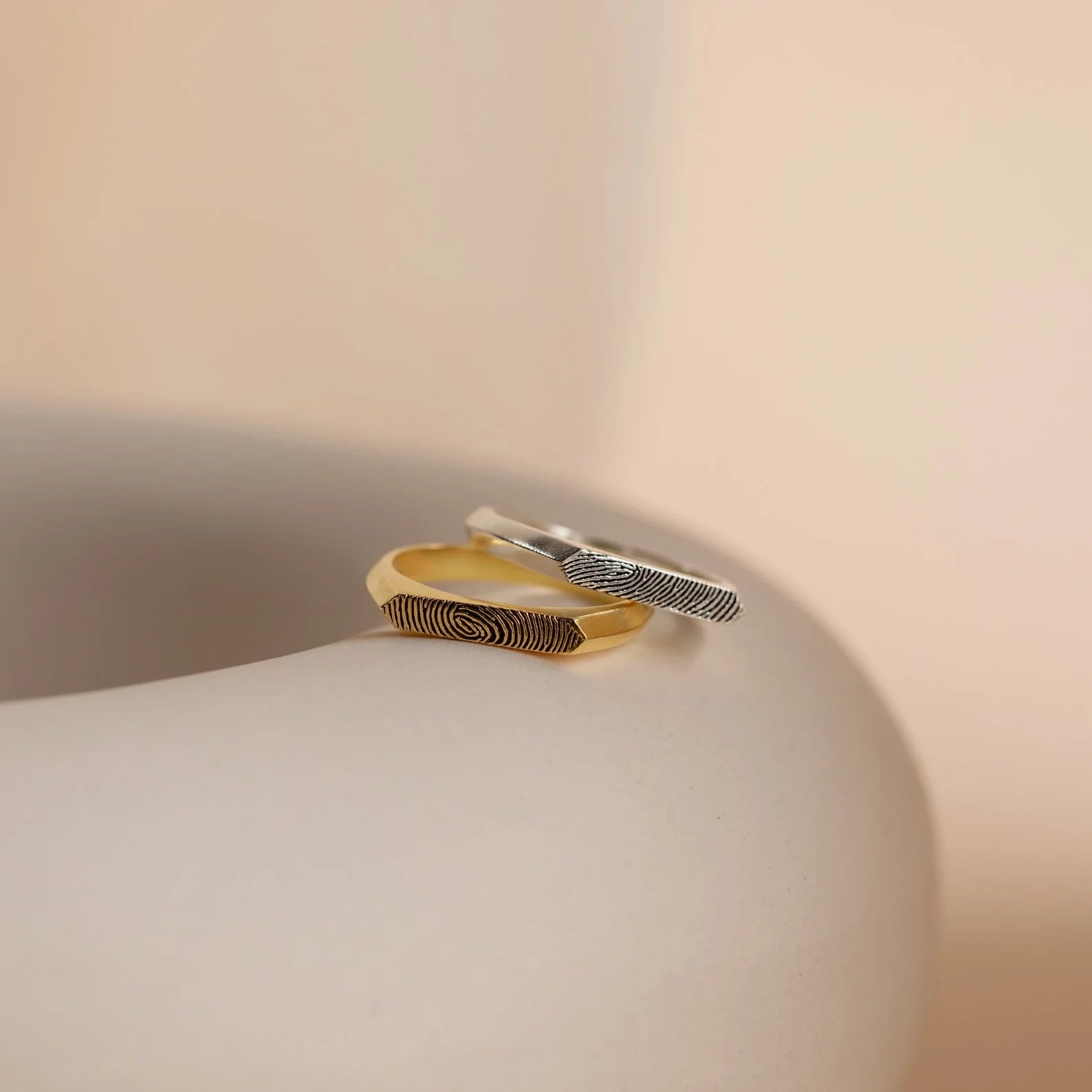 Thin Fingerprint Signet Ring Silver 18K Gold Plated