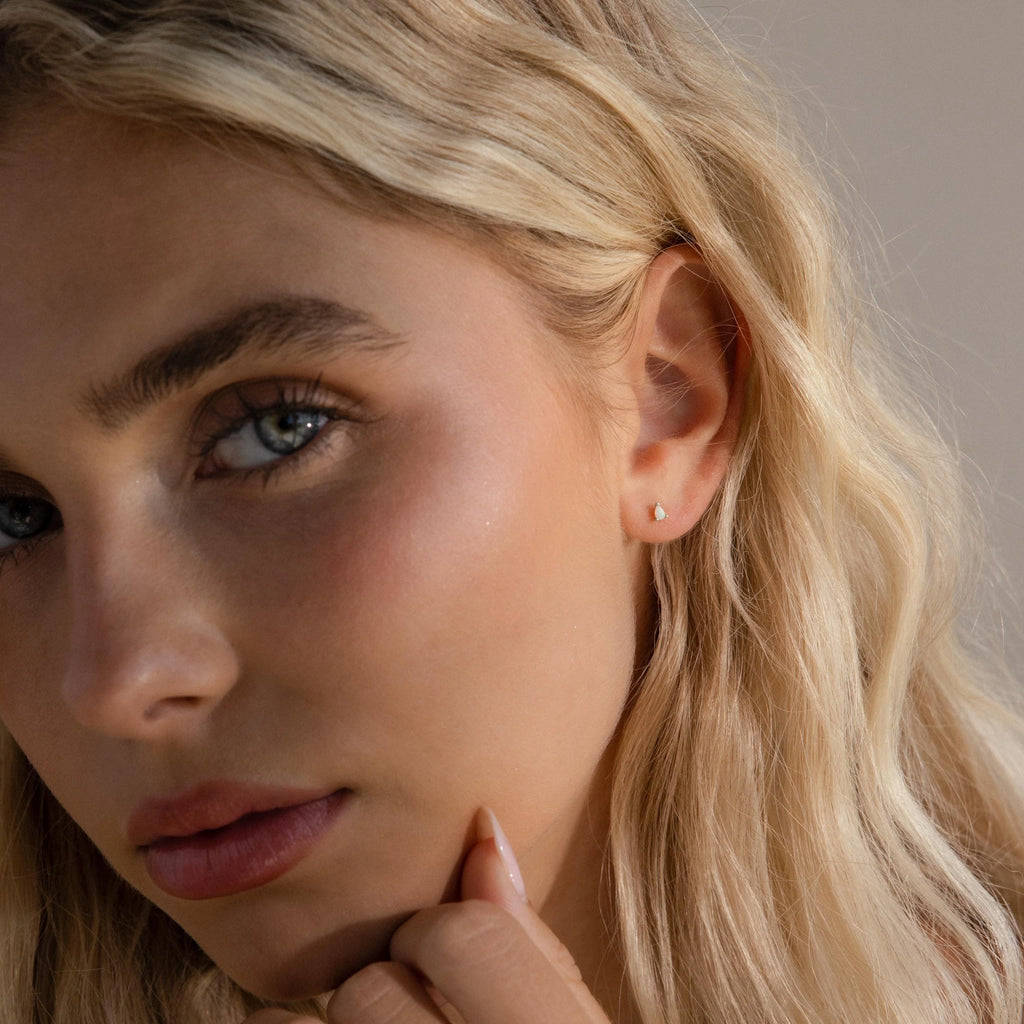 Opal Teardrop Flatback Studs Silver 18K Gold Plated