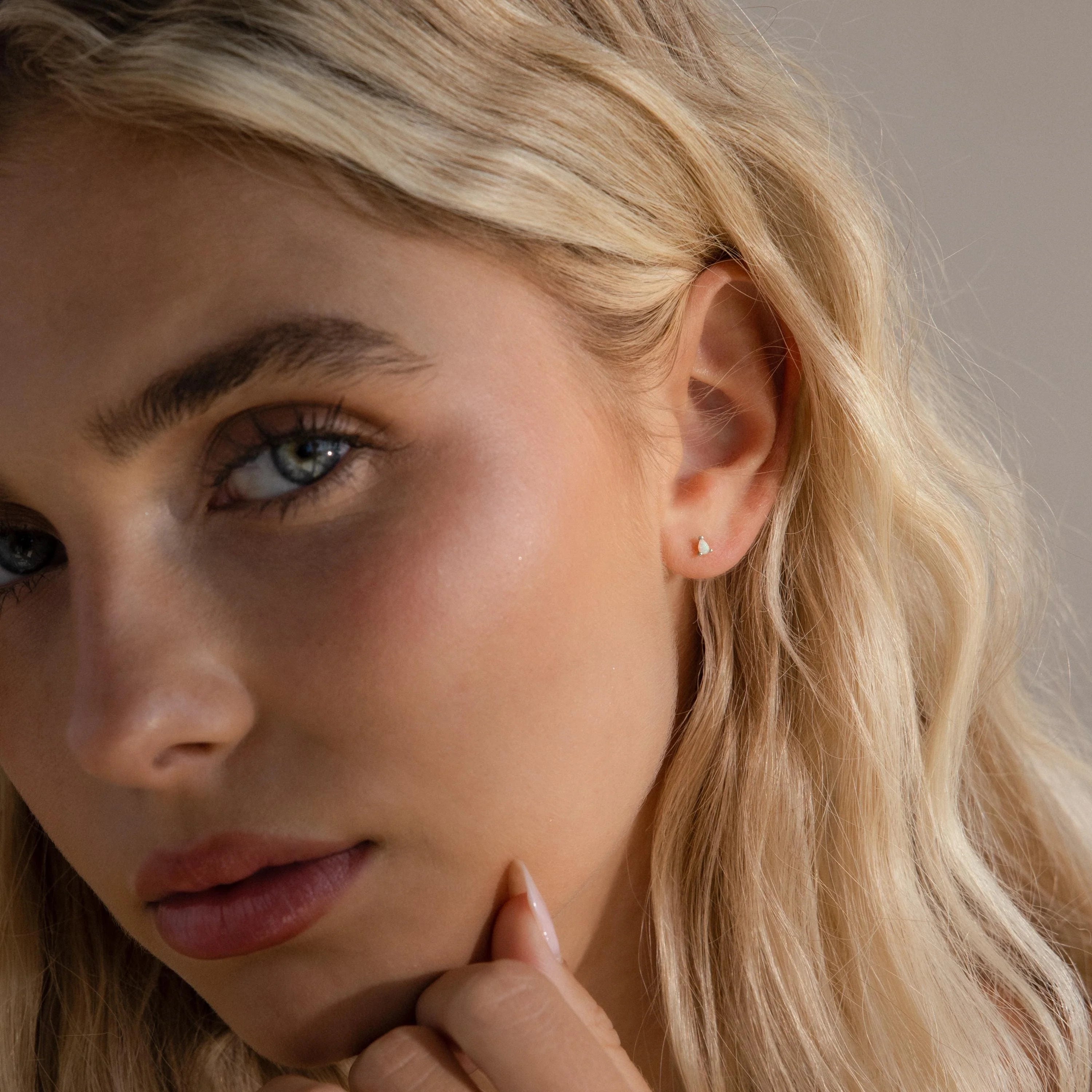 Opal Teardrop Flatback Studs Silver 18K Gold Plated