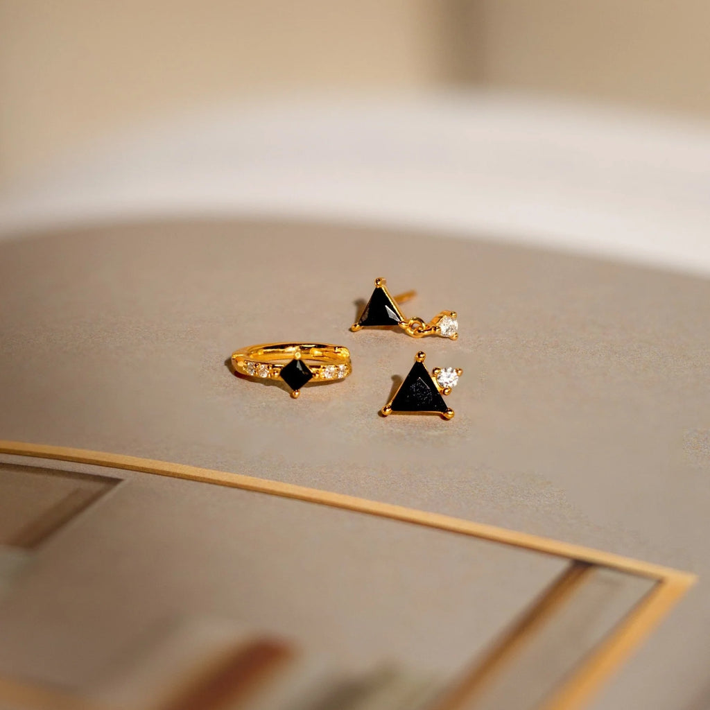 Black Art Deco Earrings Set