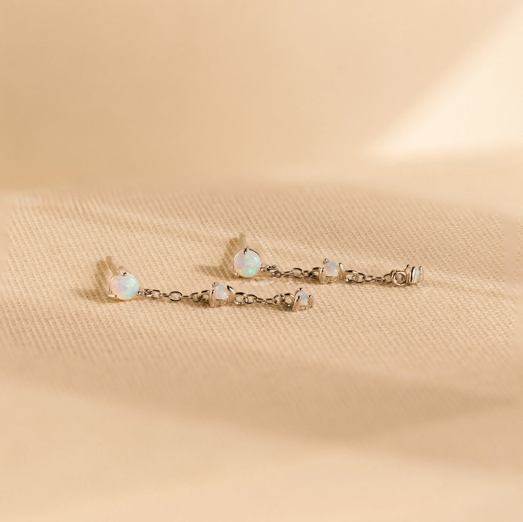 Opal Chain Drop Earrings Silver 18K Gold Plated