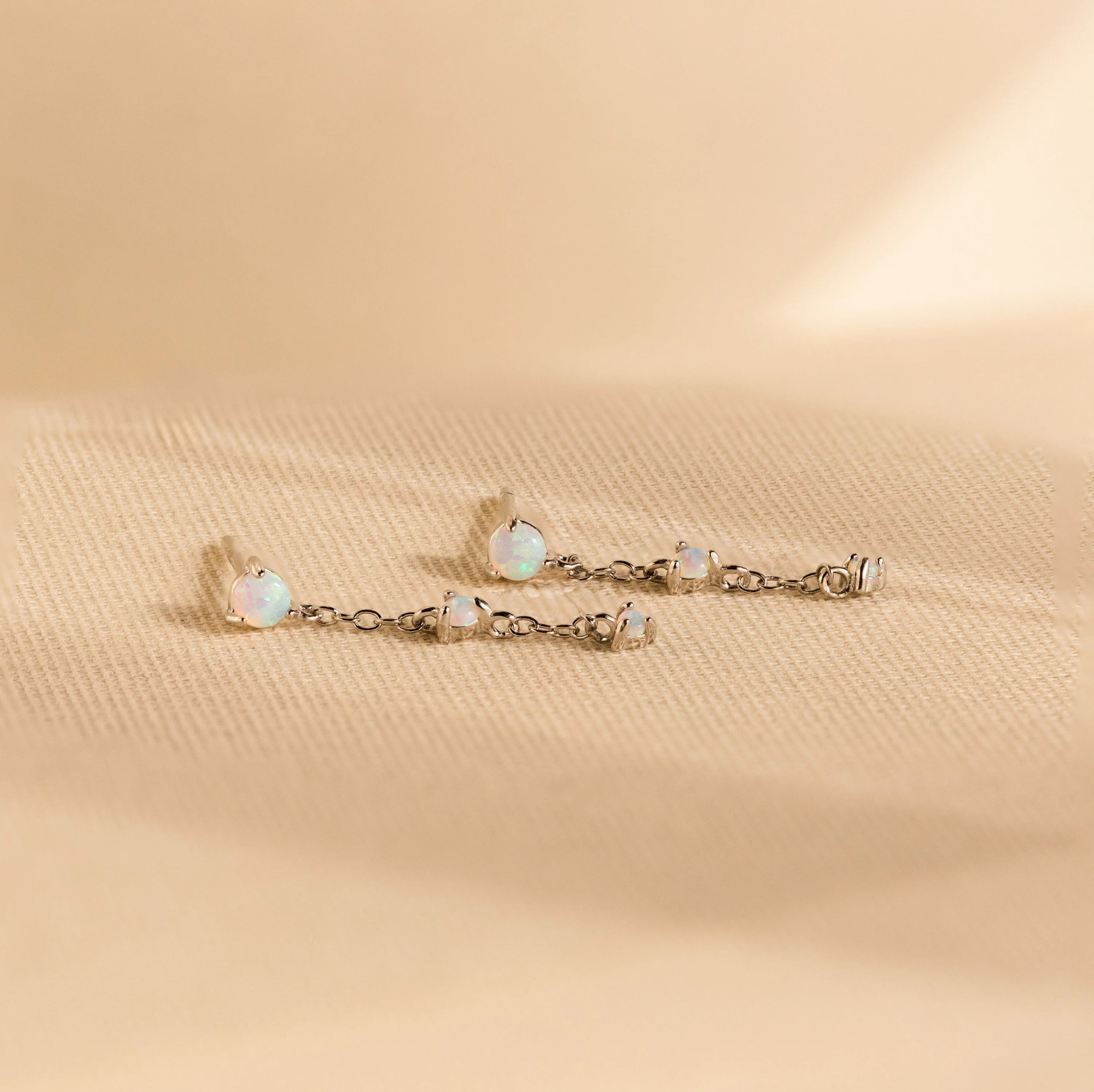 Opal Chain Drop Earrings Silver 18K Gold Plated