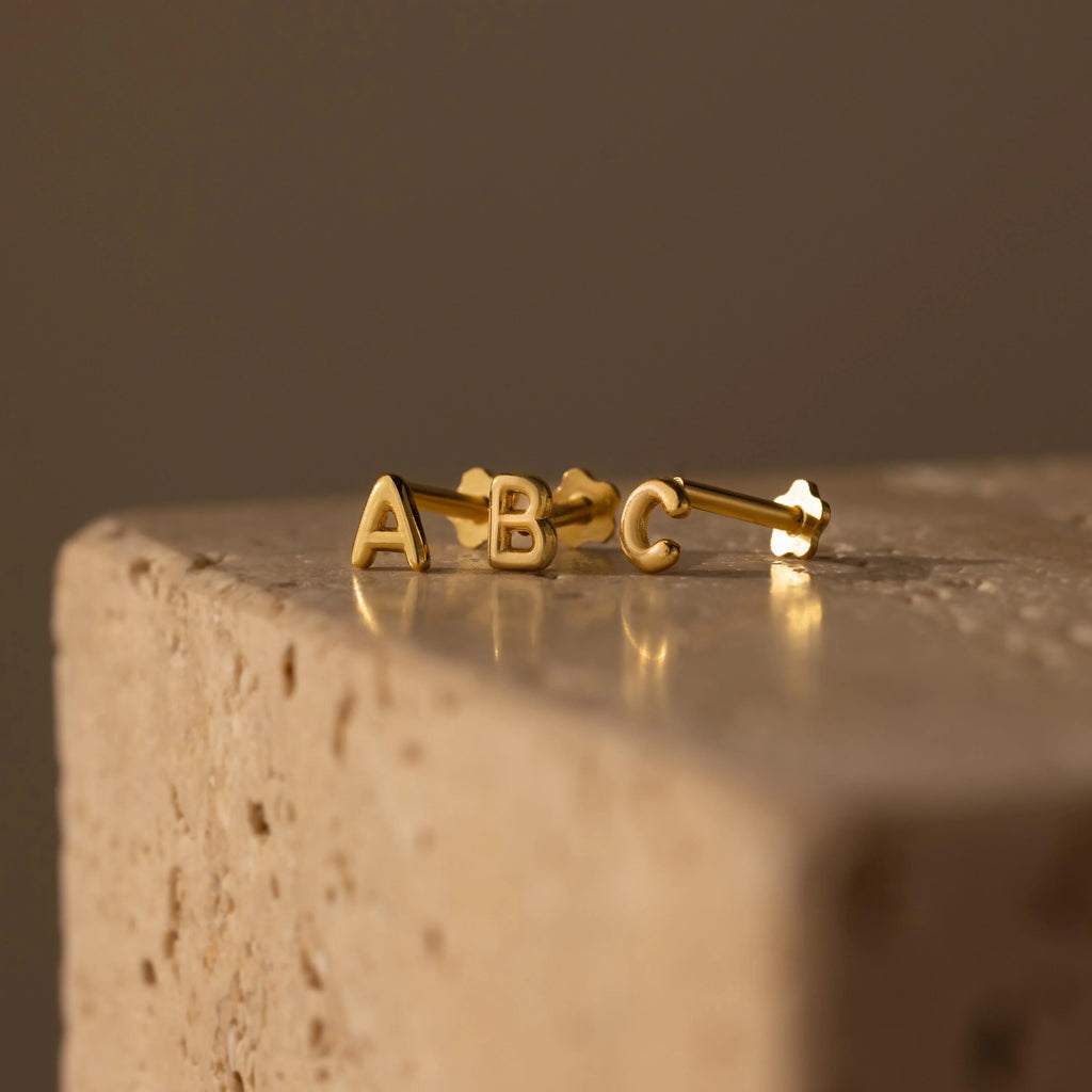 Bubble Initial Flatback Studs Silver 18K Gold Plated