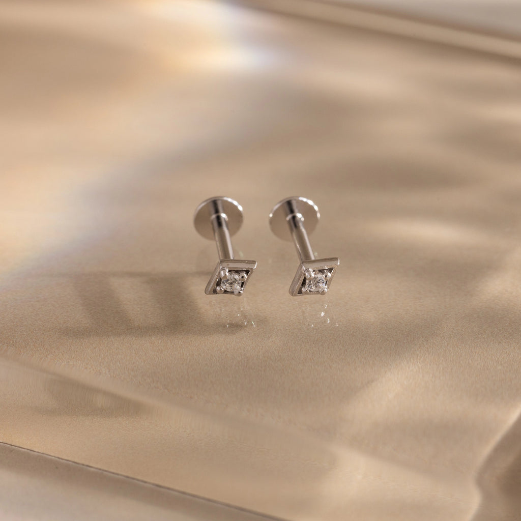 Geometric Diamond Flat Back Studs Silver 18K Gold Plated