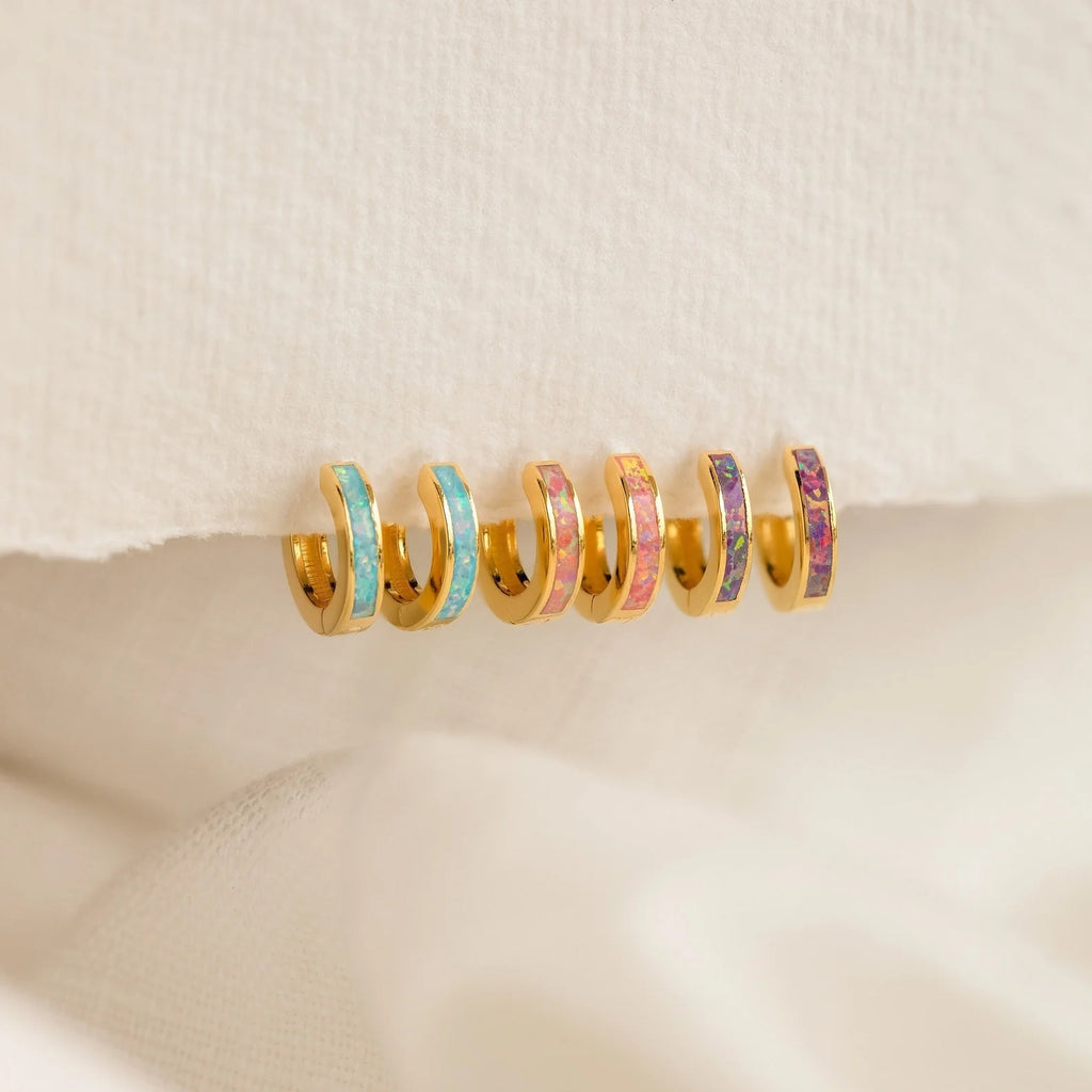 Opal Inlay Huggies Silver 18K Gold Plated