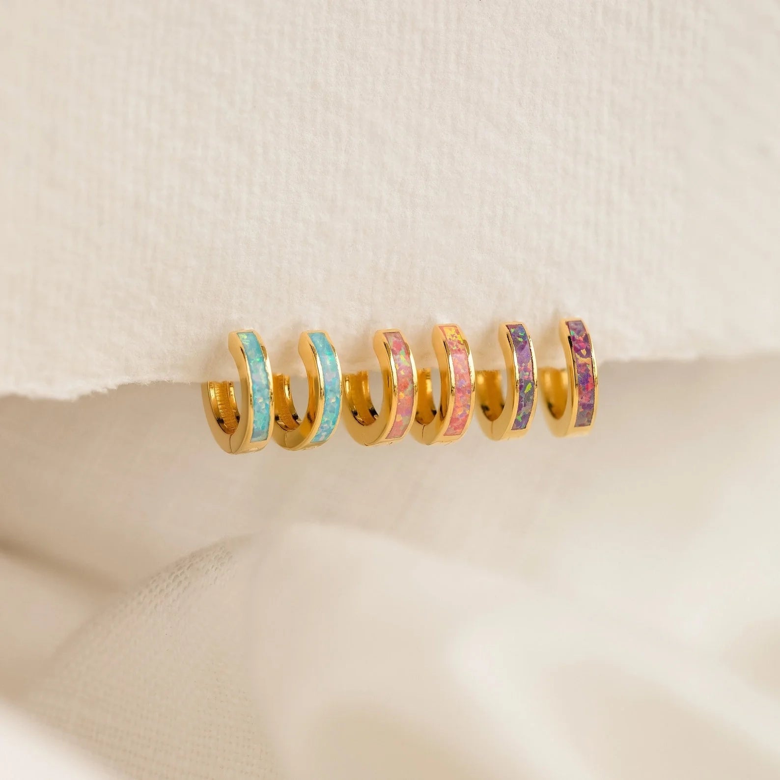 Opal Inlay Huggies Silver 18K Gold Plated