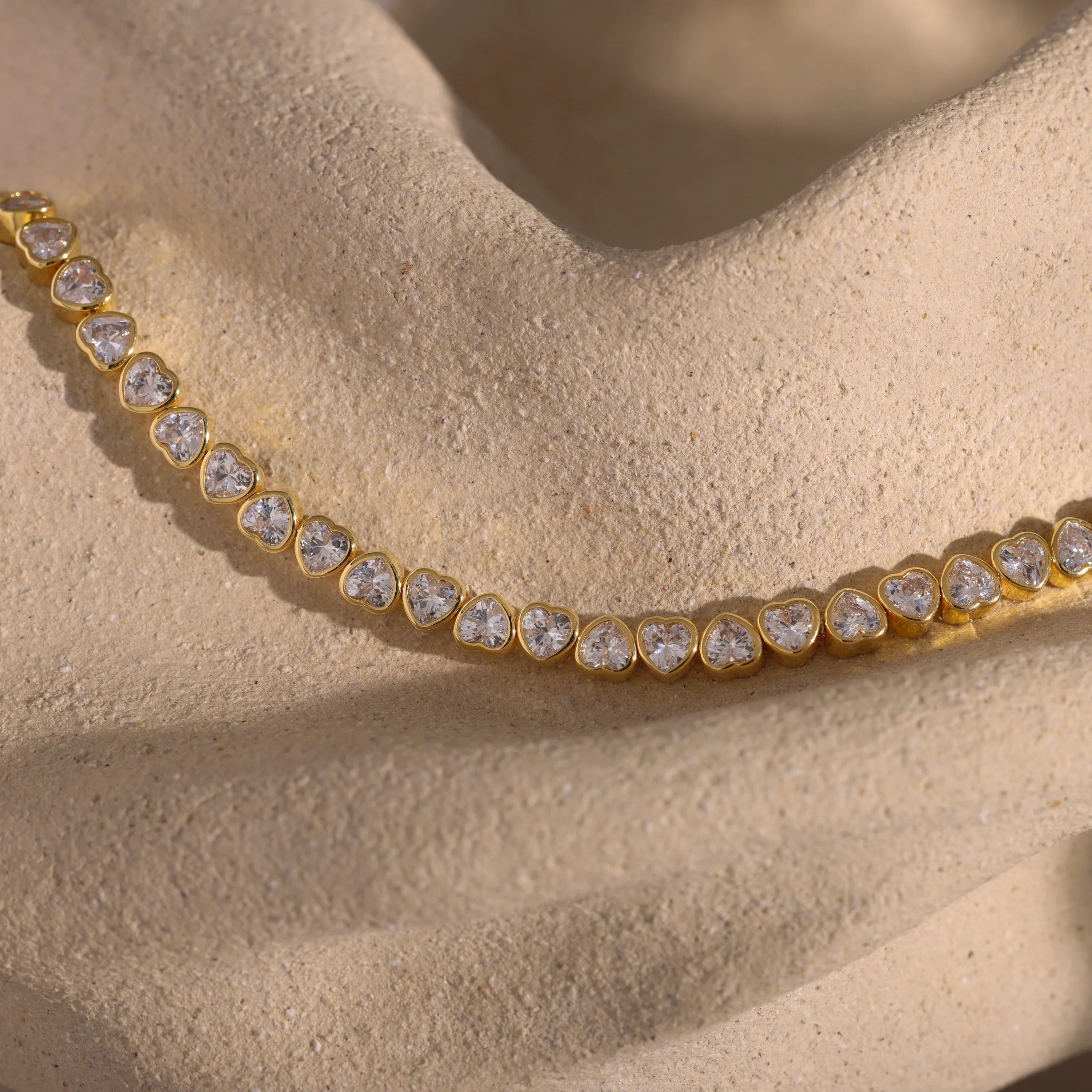 Diamond Heart Tennis Bracelet Silver 18K Gold Plated