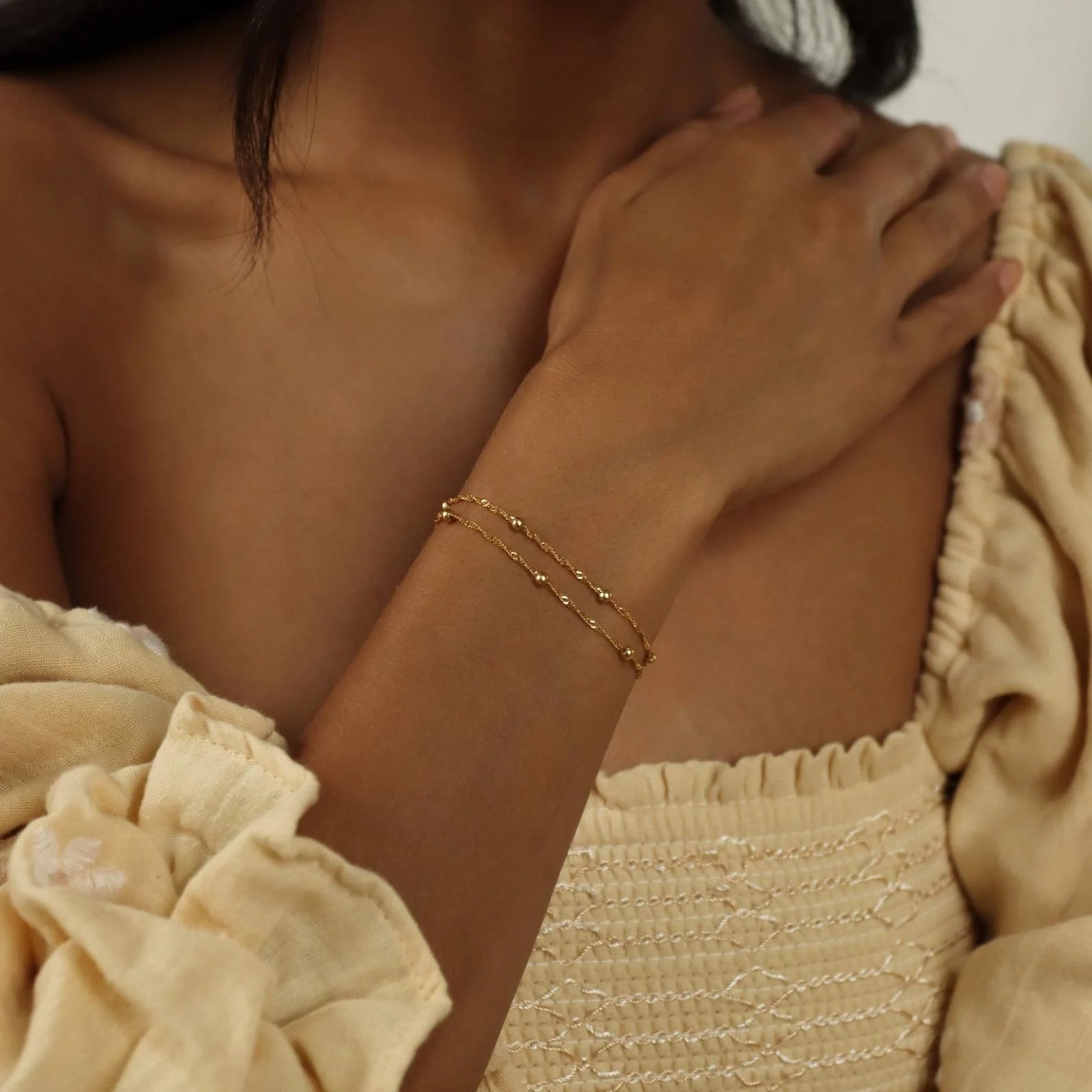 Duo Bead Chain Bracelet Silver 18K Gold Plated