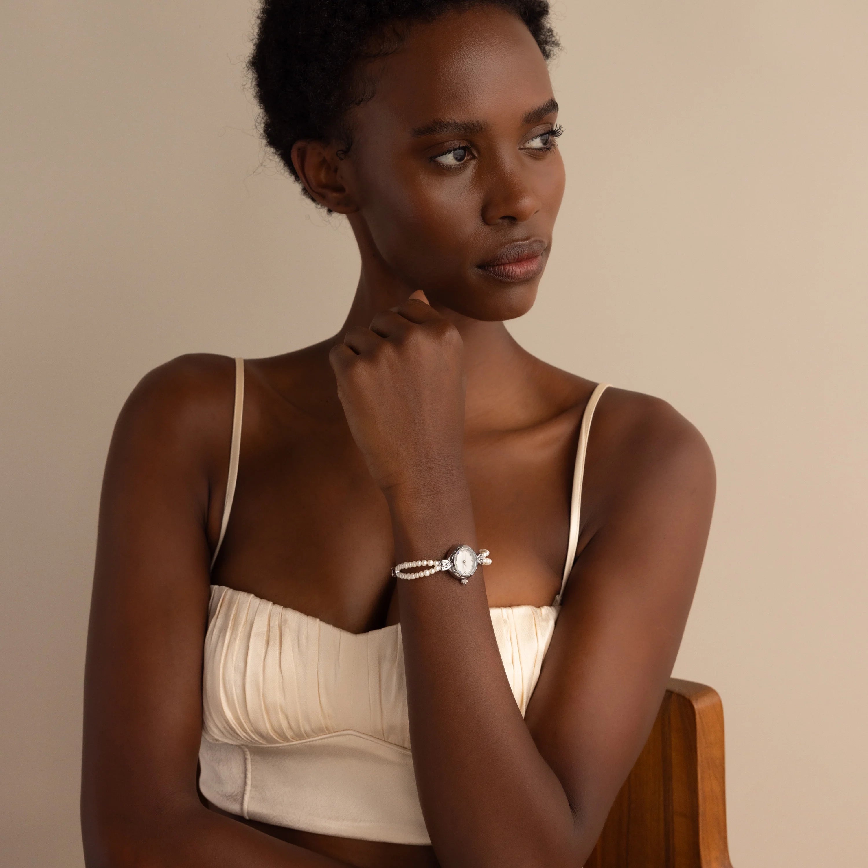 Beaded Pearl Timepiece Silver 18K Gold Plated