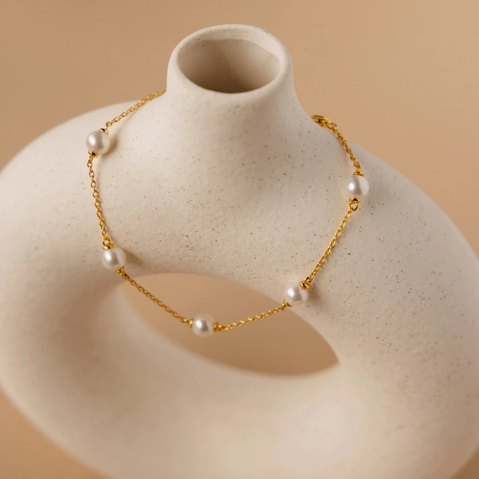 Pearl Station Bracelet Silver 18K Gold Plated