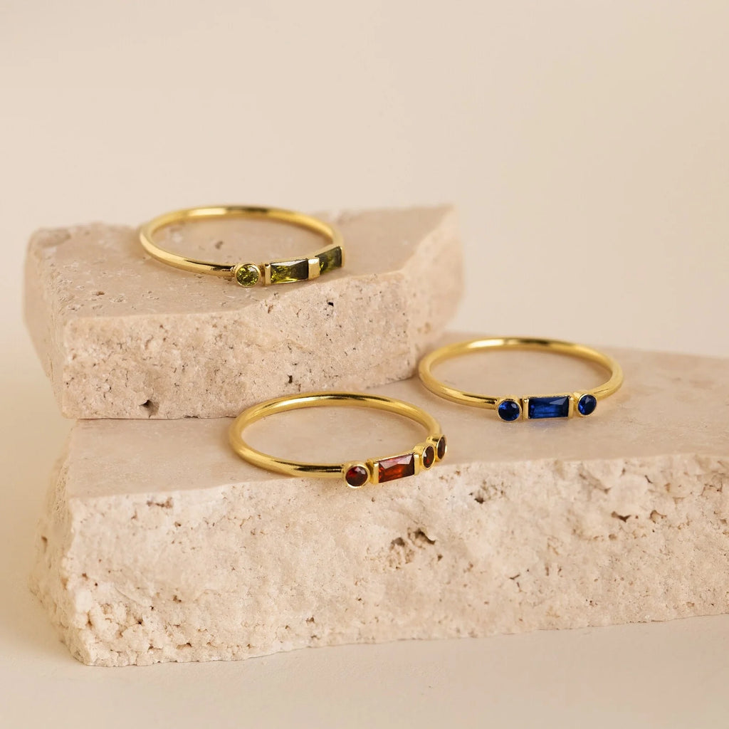 Morse Code Birthstone Ring Silver 18K Gold Plated