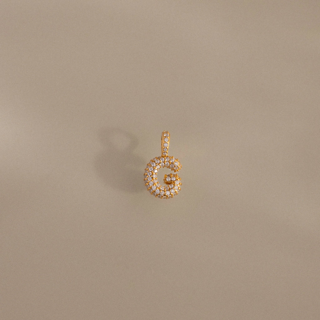 Diamond Pave Bubble Letter Charm Silver 18K Gold Plated