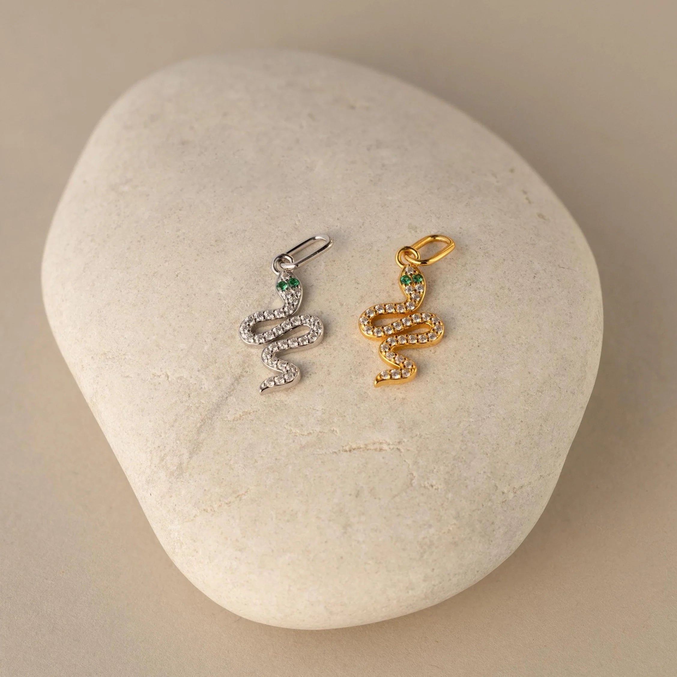 Diamond Snake Charm Silver 18K Gold Plated