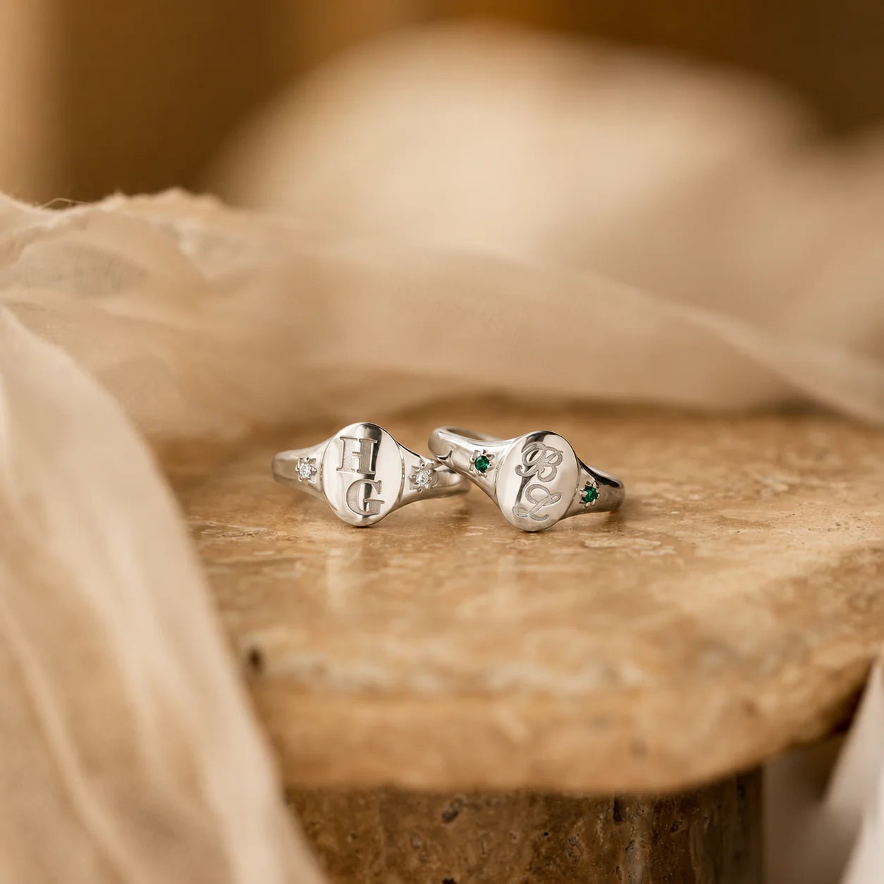 Initial Birthstone Signet Ring