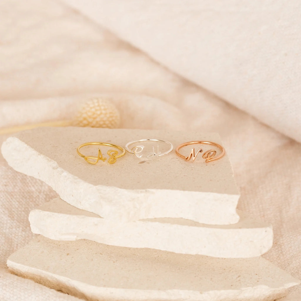 Hallie Duo Initial Ring Silver 18K Gold Plated