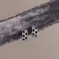 Royal Blue Checkered Huggies Silver 18K Gold Plated
