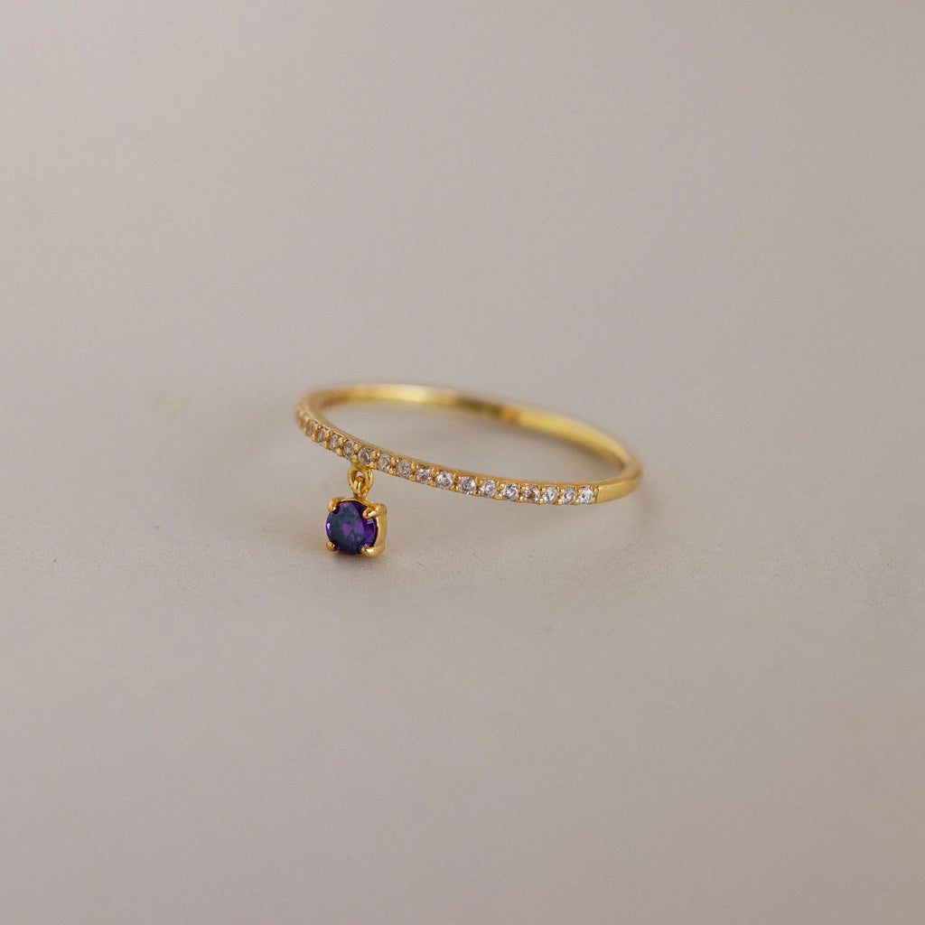 Pave Birthstone Drop Ring Silver 18K Gold Plated