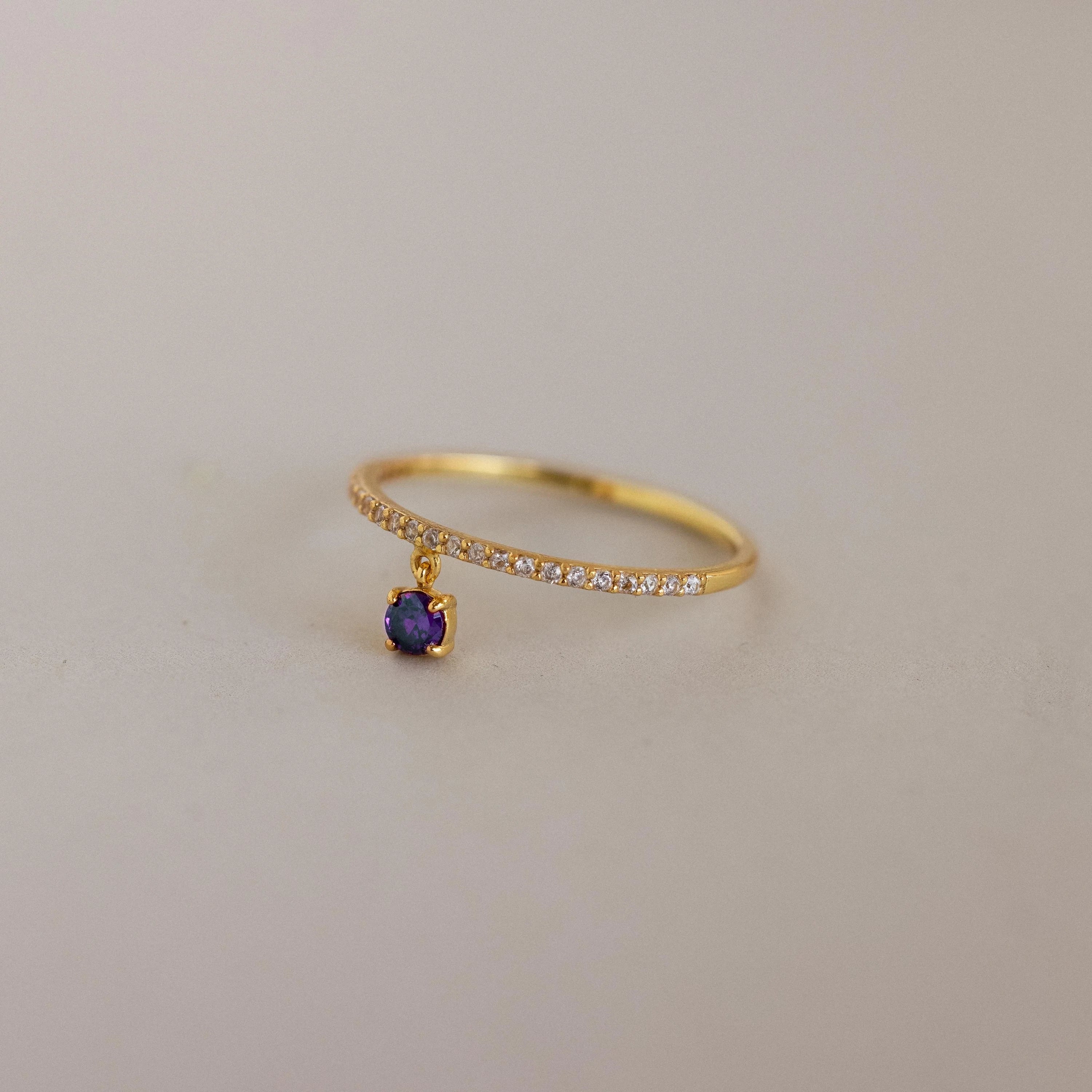 Pave Birthstone Drop Ring Silver 18K Gold Plated