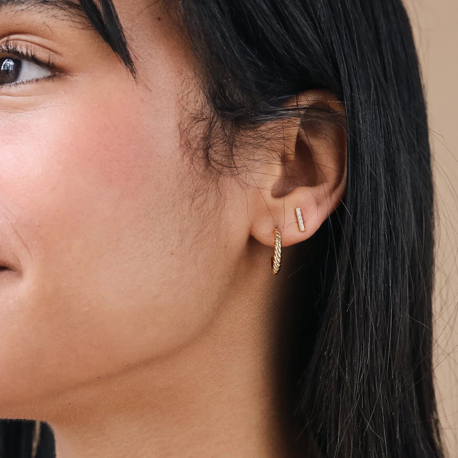 Diamond Pave Bar Studs Silver 18K Gold Plated