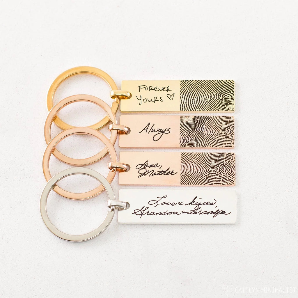 Fingerprint Bar Keychain Silver 18K Gold Plated