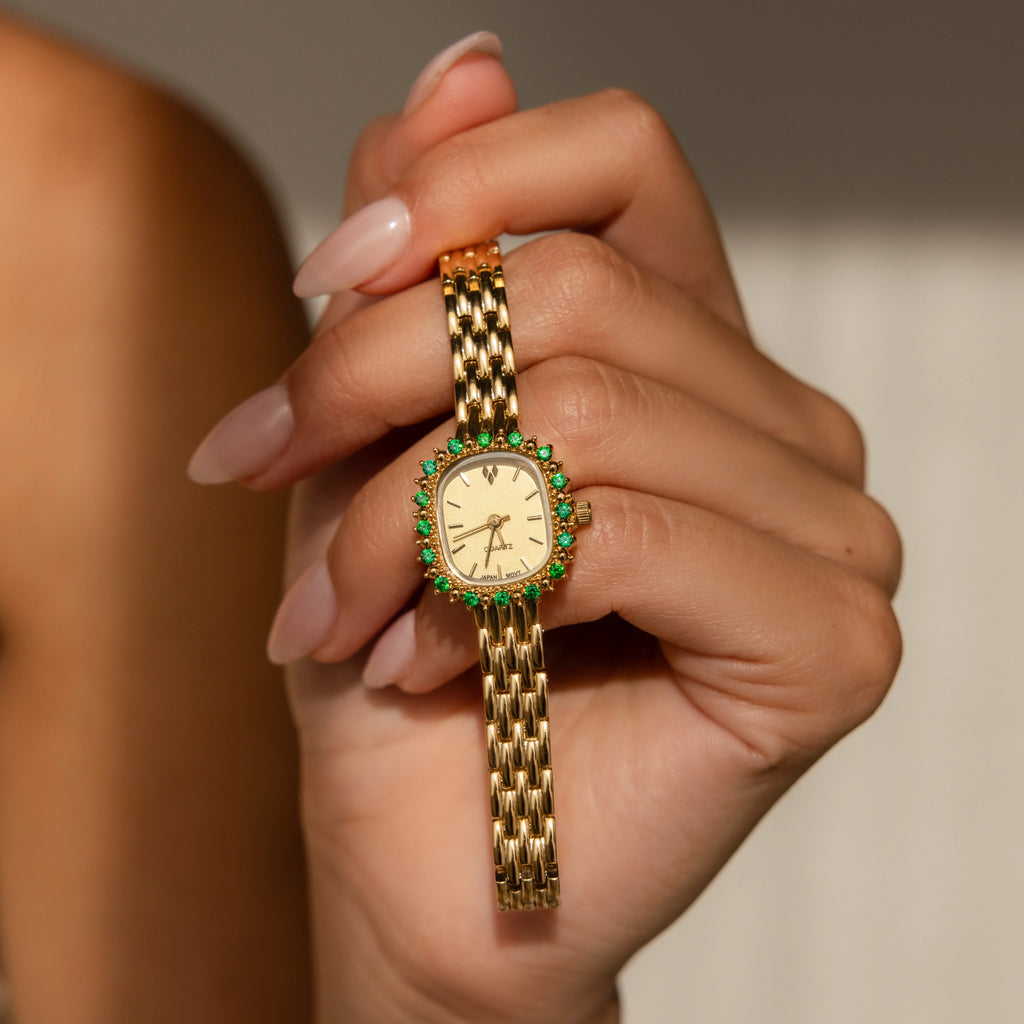 Pave Blossom Timepiece Silver 18K Gold Plated