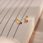 Teardrop Ruby Flatback Studs  Silver 18K Gold Plated