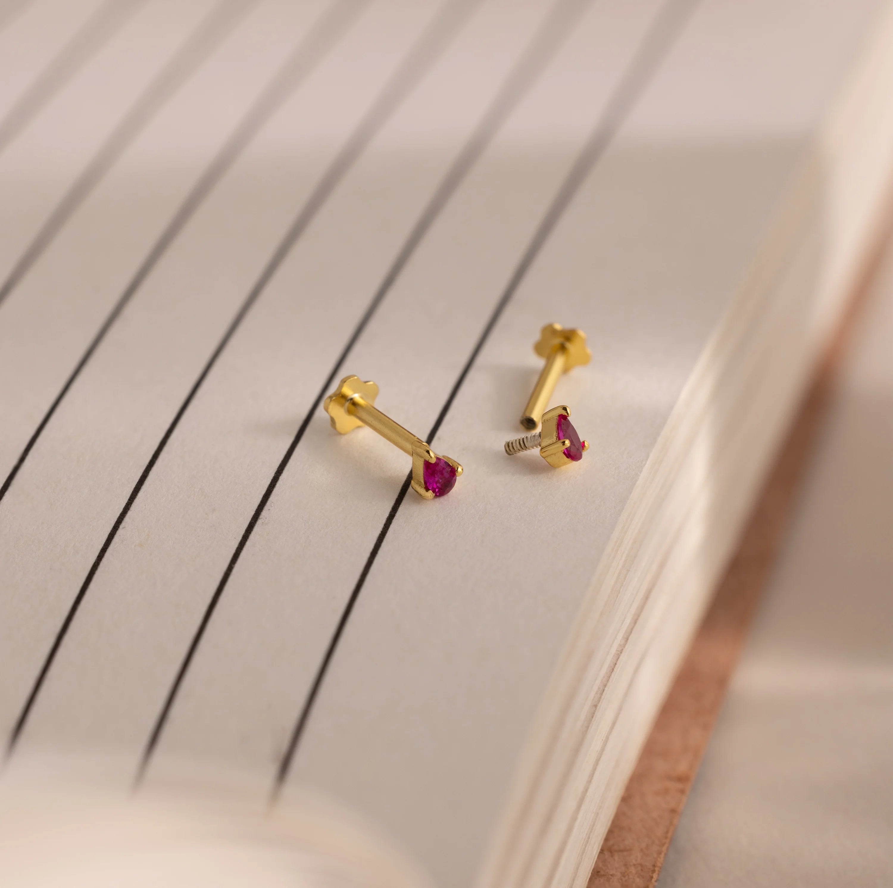 Teardrop Ruby Flatback Studs  Silver 18K Gold Plated