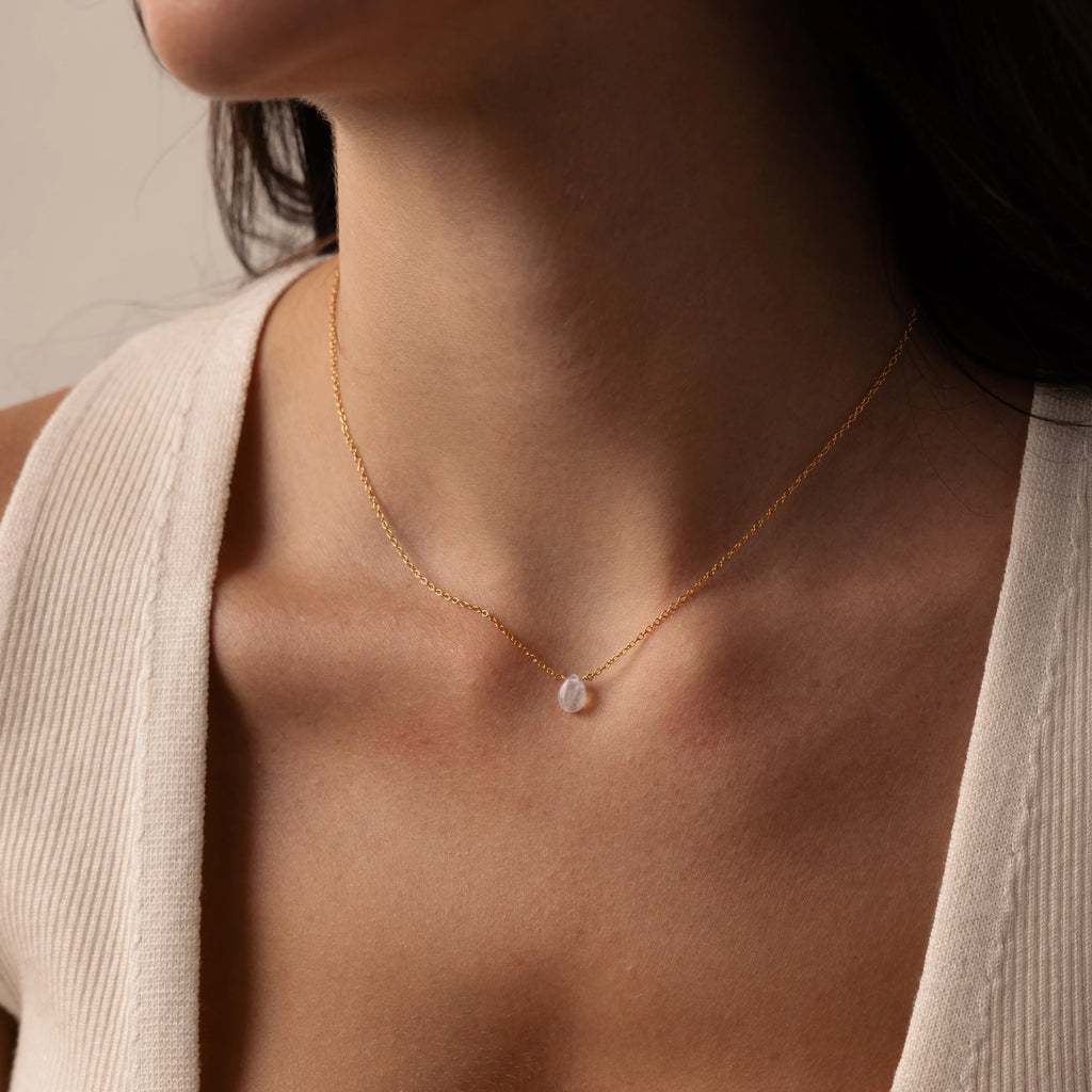 Teardrop Moonstone Necklace Silver 18K Gold Plated
